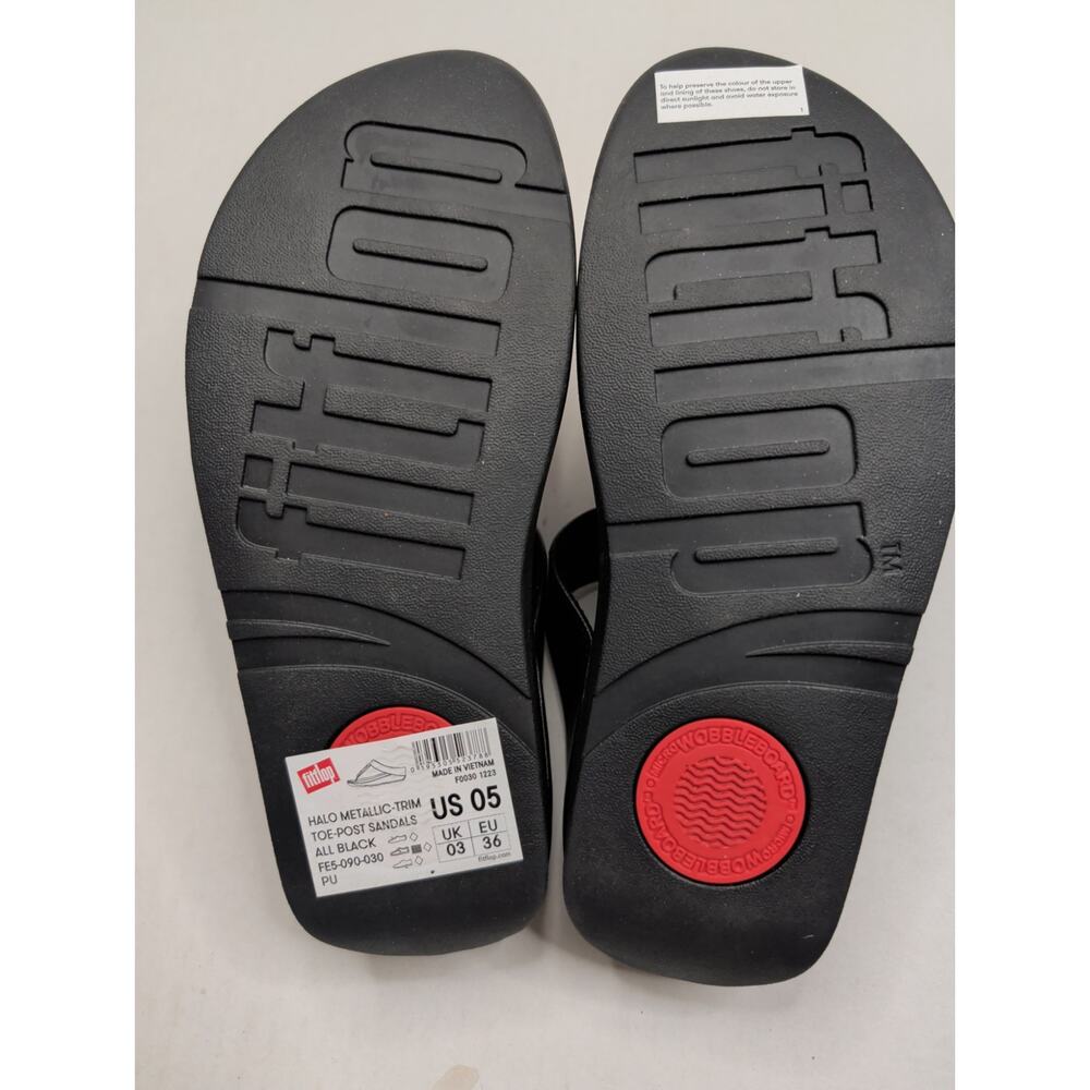 FitFlop Women's Halo Metallic Trim Toe Post Sandals All Black Size 5 - Picture 5 of 5